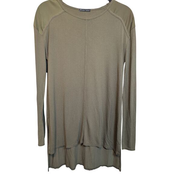Zara Women's Size S Long Sleeve Super Soft Tee Long In Back Olive Green Boho... - Picture 2 of 6
